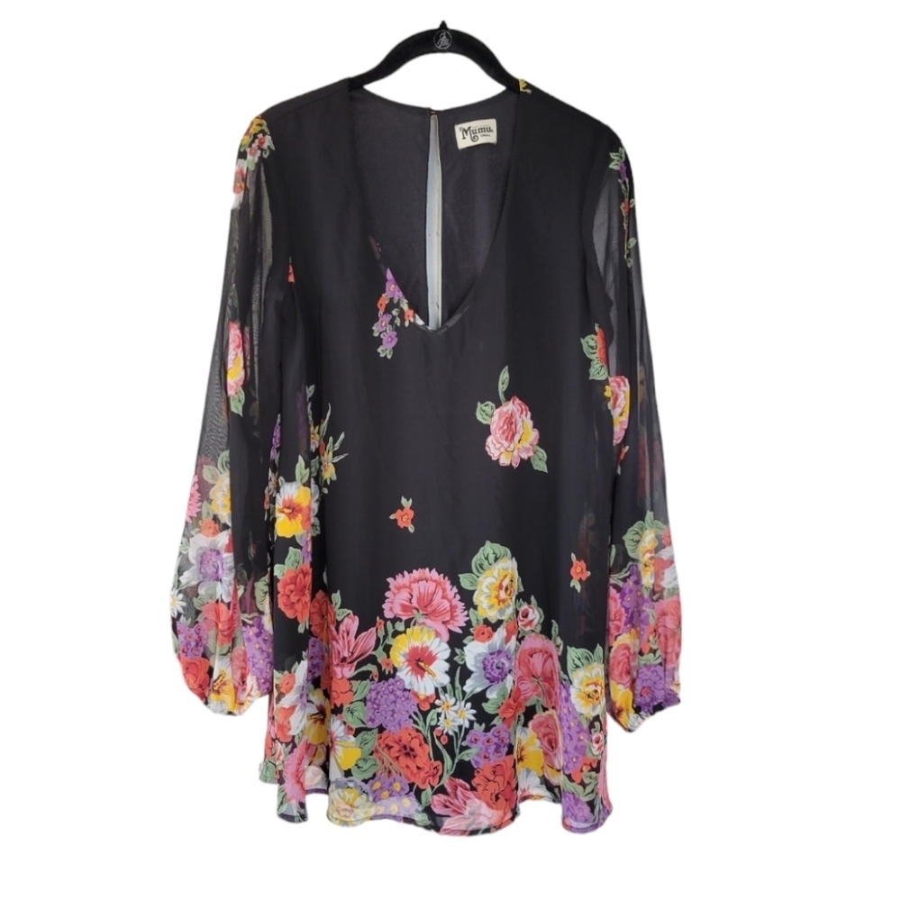 Show Me Your MuMu Small Donna Michelle Tunic Floral Mini Boho Dress Black - Picture 3 of 11